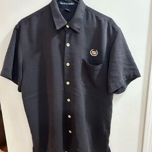 Devon & Jones Mens Cadillac Black Button Down‎ Short Sleeve Shirt Sz Large